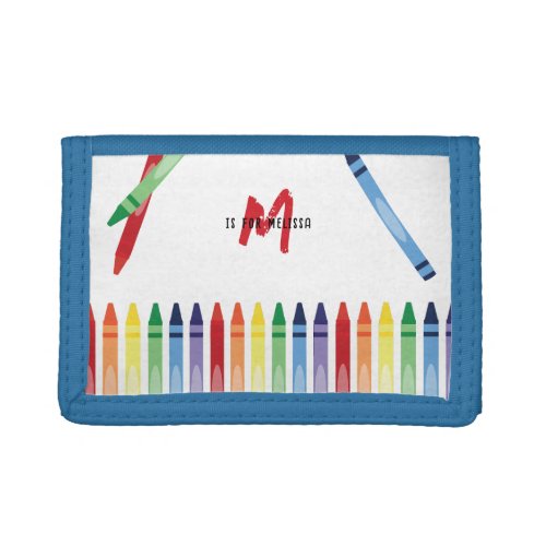Colorful Rainbow Crayons Cute Monogram Trifold Wallet