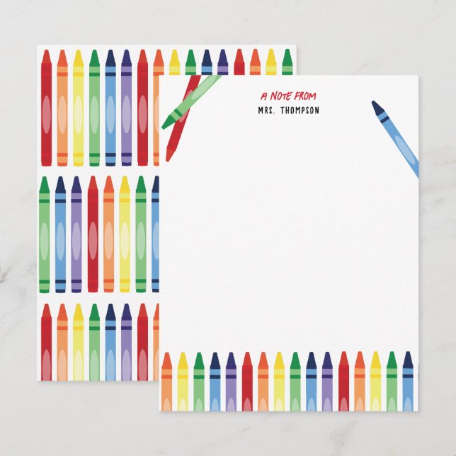 Colorful Rainbow Crayons Cute Teacher Appreciation Note Card (Front/Back)