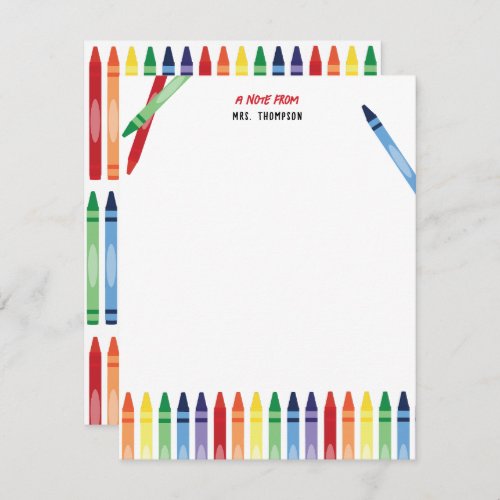 Colorful Rainbow Crayons Cute Teacher Appreciation Note Card