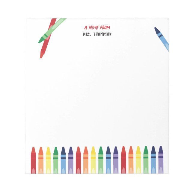 Colorful Rainbow Crayons Cute Teacher Appreciation Notepad (Front)