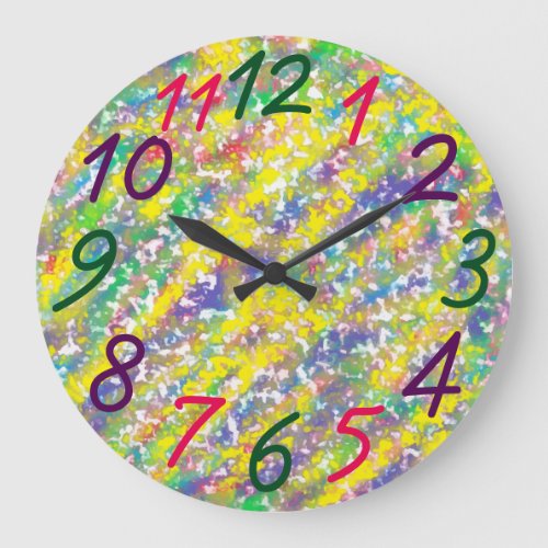 Colorful Rainbow Crayons Design Fun Large Clock