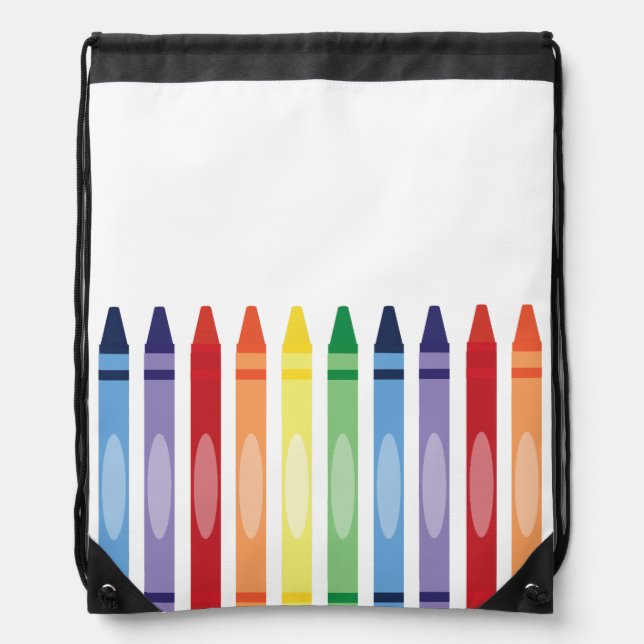 Colorful Rainbow Crayons Drawstring Bag (Front)