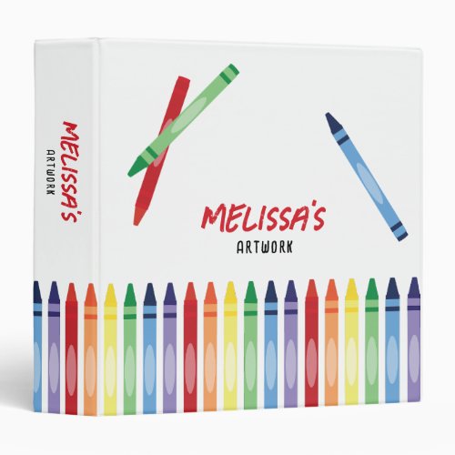 Colorful Rainbow Crayons Kids Artwork Keepsake 3 Ring Binder