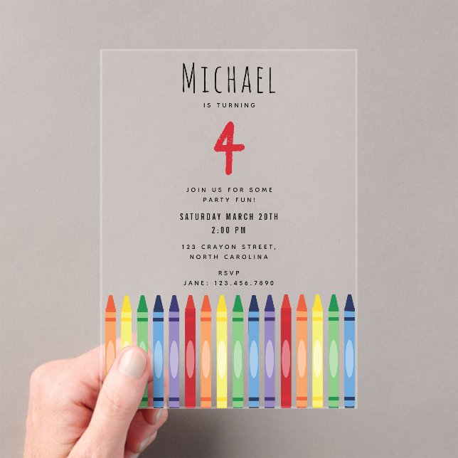 Colorful Rainbow Crayons Kids Birthday Party Acrylic Invitations (Insitu (Handheld))