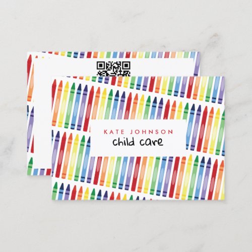 Colorful Rainbow Crayons Kids Teacher Childcare Business Card