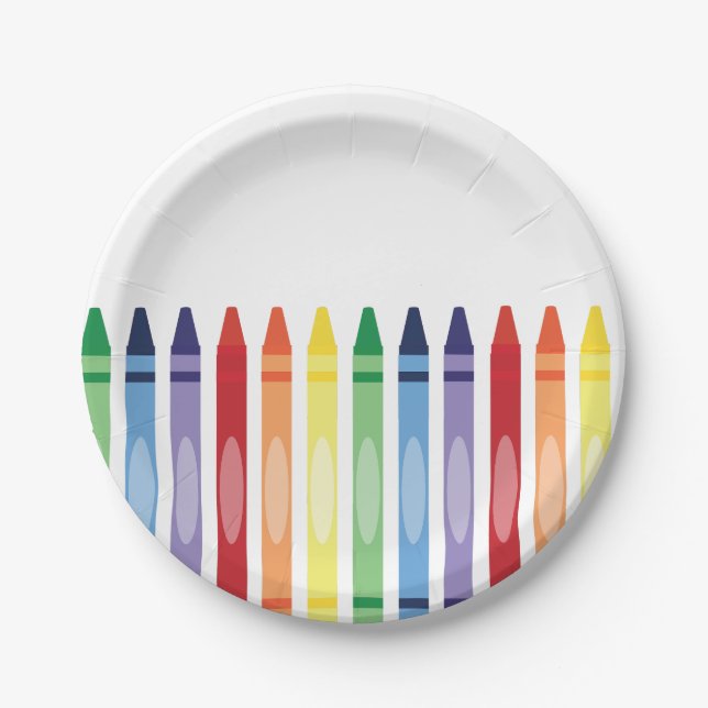 Colorful Rainbow Crayons  Paper Plates (Front)