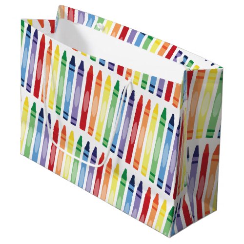 Colorful Rainbow Crayons Pattern Large Gift Bag