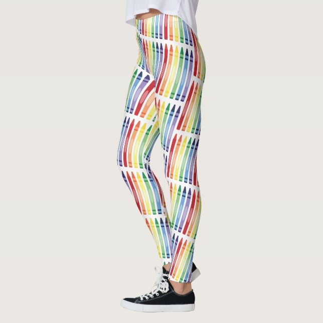 Colorful Rainbow Crayons Pattern Leggings (Left)