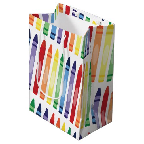 Colorful Rainbow Crayons Pattern Medium Gift Bag
