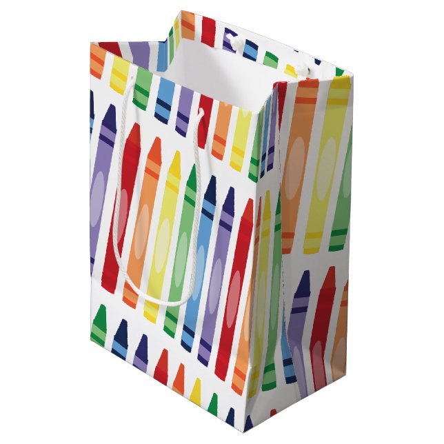Colorful Rainbow Crayons Pattern Medium Gift Bag (Front Angled)
