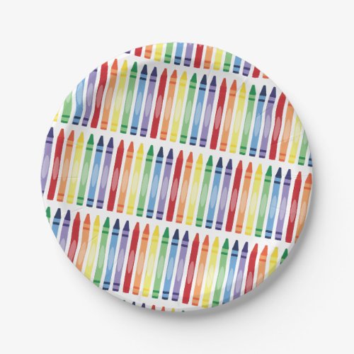 Colorful Rainbow Crayons Pattern Paper Plates