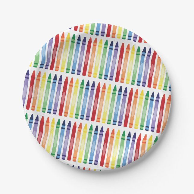Colorful Rainbow Crayons Pattern Paper Plates (Front)