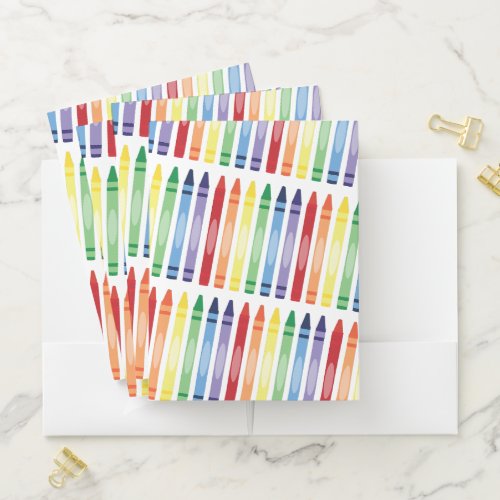 Colorful Rainbow Crayons Pattern Pocket Folder