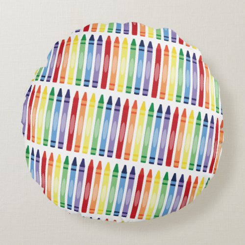 Colorful Rainbow Crayons Pattern Round Pillow