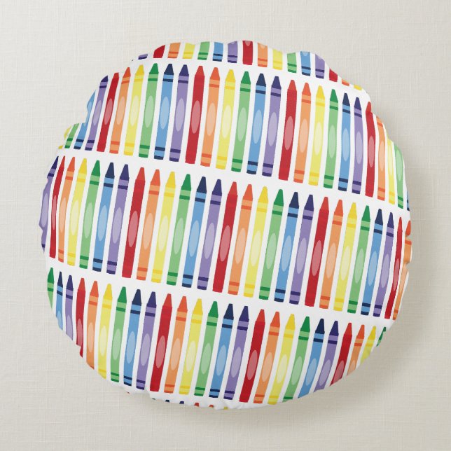 Colorful Rainbow Crayons Pattern Round Pillow (Front)
