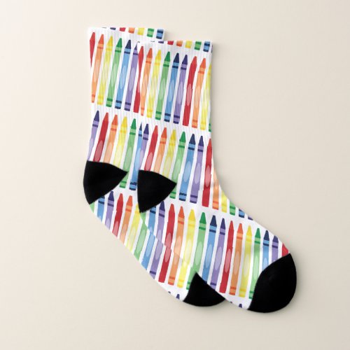 Colorful Rainbow Crayons Pattern Socks