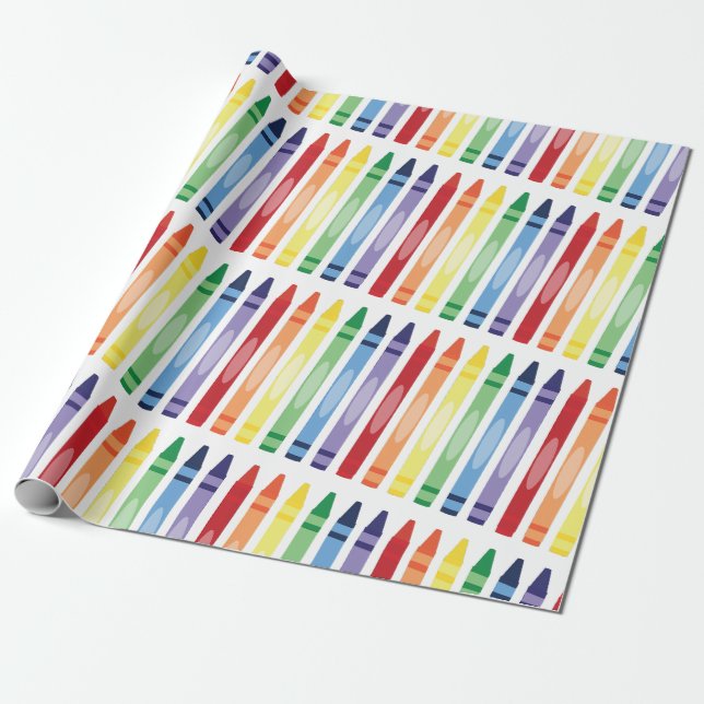 Colorful Rainbow Crayons Pattern Wrapping Paper (Unrolled)