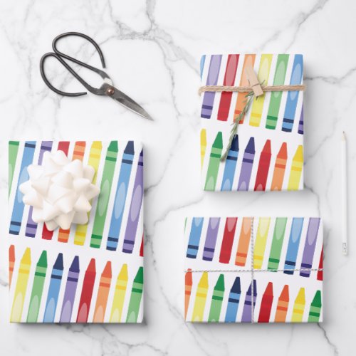 Colorful Rainbow Crayons Pattern Wrapping Paper Sheets