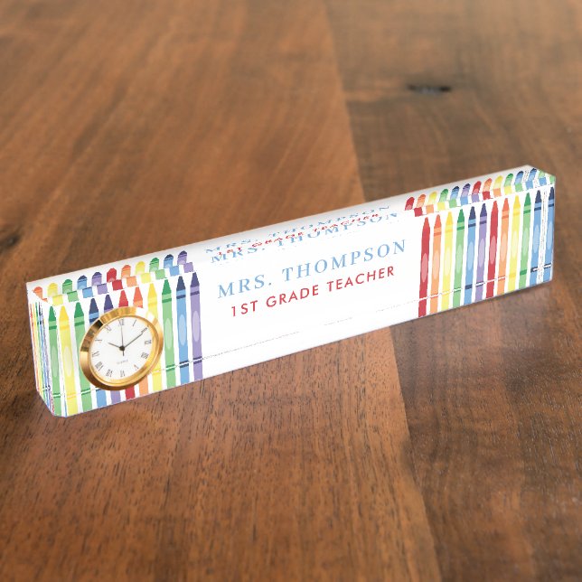 Colorful Rainbow Crayons Teacher Appreciation Desk Name Plate (Side)