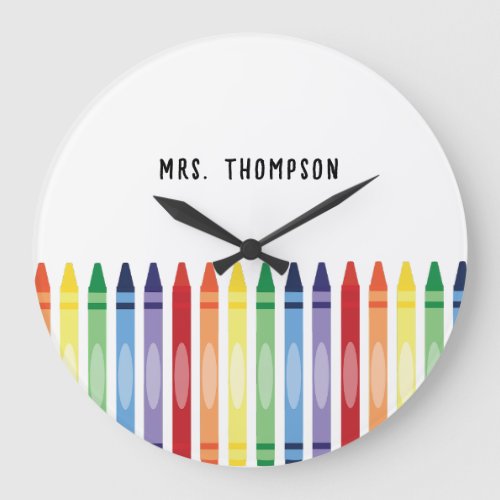 Colorful Rainbow Crayons Teacher Appreciation Large Clock