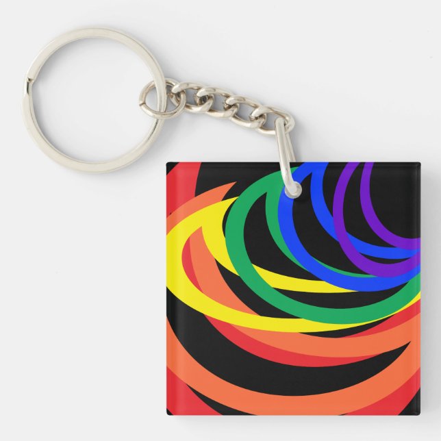 Colorful Rainbow Crescent Moon Acrylic Keychain (Front)