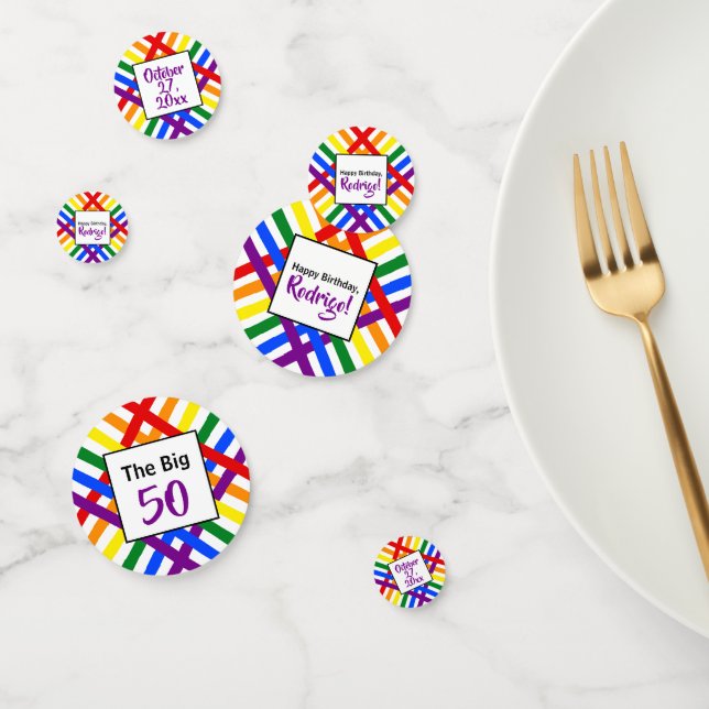 Colorful Rainbow Criss-Cross Stripes Birthday Confetti (Group)