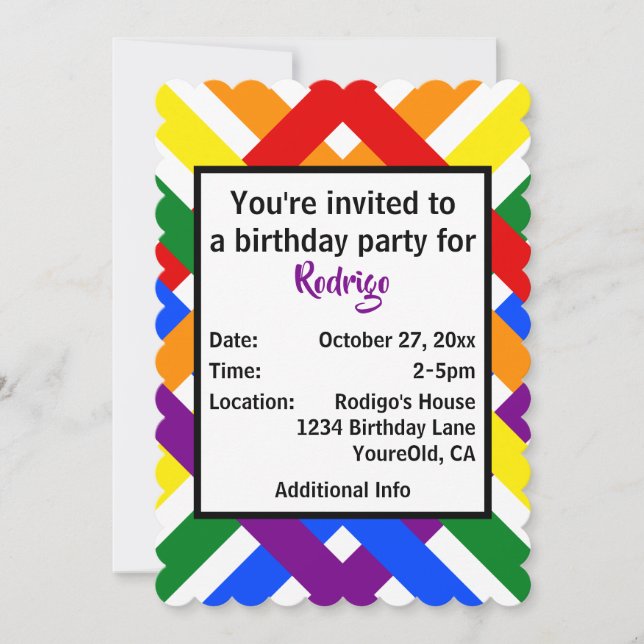 Colorful Rainbow Criss-Cross Stripes Birthday Invitation (Front)
