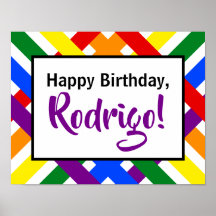 Colorful Rainbow Criss-Cross Stripes Birthday