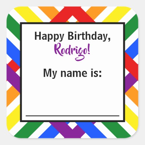 Colorful Rainbow Criss_Cross Stripes Birthday Square Sticker