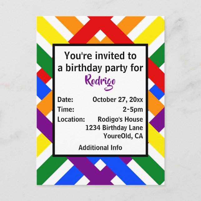 Colorful Rainbow Criss-Cross Stripes Invitation Postcard (Front)