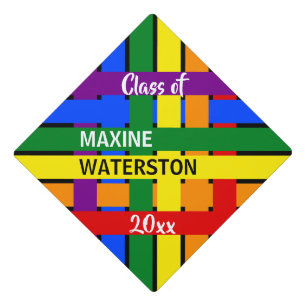 Colorful Rainbow Criss-Cross Stripes Name Class of Graduation Cap Topper