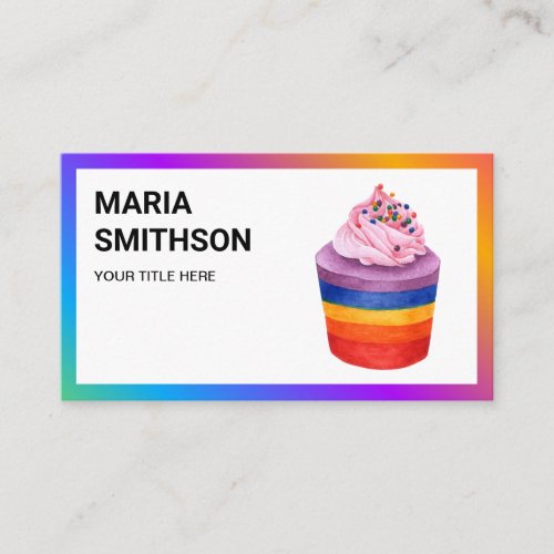 Colorful Rainbow Cupcake Pastry Chef Bakery Business Card