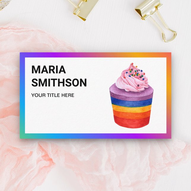 Colorful Rainbow Cupcake Pastry Chef Bakery Business Card (Creator Uploaded)
