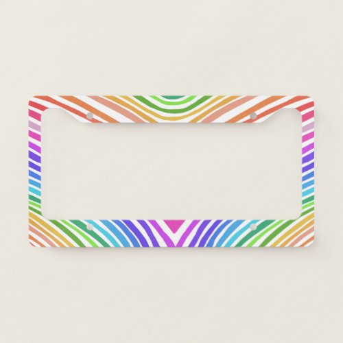 Colorful Rainbow Curves Handmade Stripes Boho  License Plate Frame