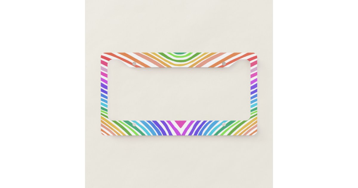 Tag Frame Curves Colorful Rainbow Curves Handmade Stripes Boho License Plate Frame | Zazzle