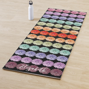 Colorful Rainbow Daisies Personalized Floral Yoga Mat