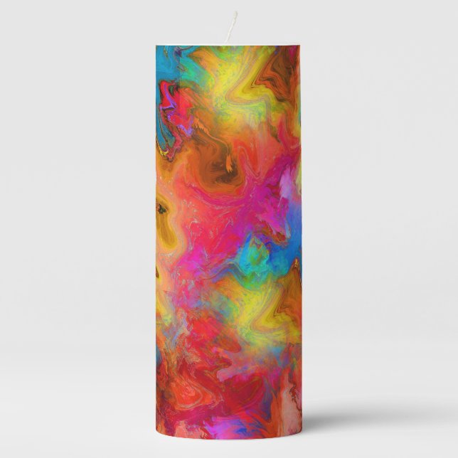 colorful rainbow design pillar candle (Front)
