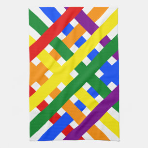 Colorful Rainbow Diagonal Criss-Cross Stripes Kitchen Towel