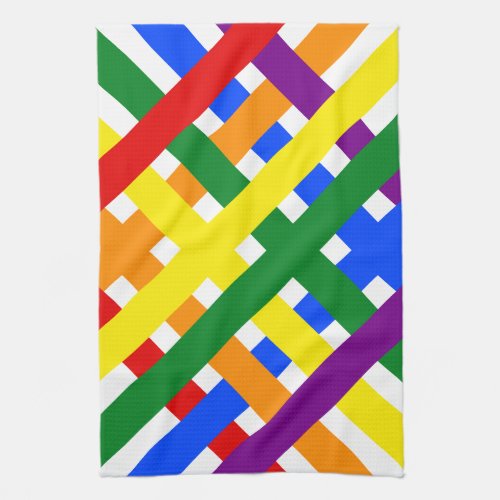 Colorful Rainbow Diagonal Criss_Cross Stripes Kitchen Towel