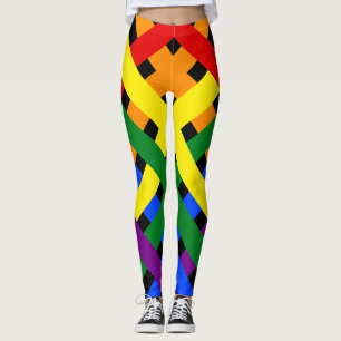 Colorful Rainbow Diagonal Criss-Cross Stripes Leggings