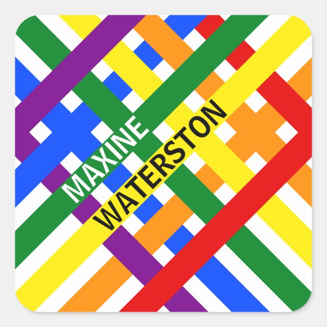 Colorful Rainbow Diagonal Stripes Name Template Square Sticker (Front)