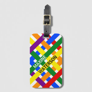 Colorful Rainbow Diagonal Stripes Vertical Name Luggage Tag