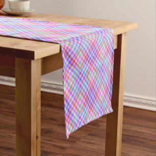Colorful Rainbow Diamond Plaid Modern Short Table Runner