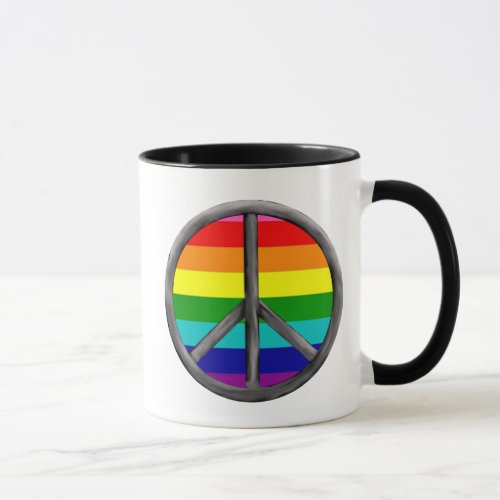 Colorful rainbow dimensional looking peace sign mug