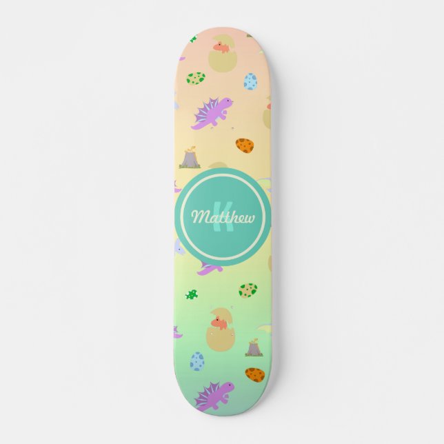 Colorful Rainbow Dinosaur Egg Kids Boys Monogram Skateboard (Front)