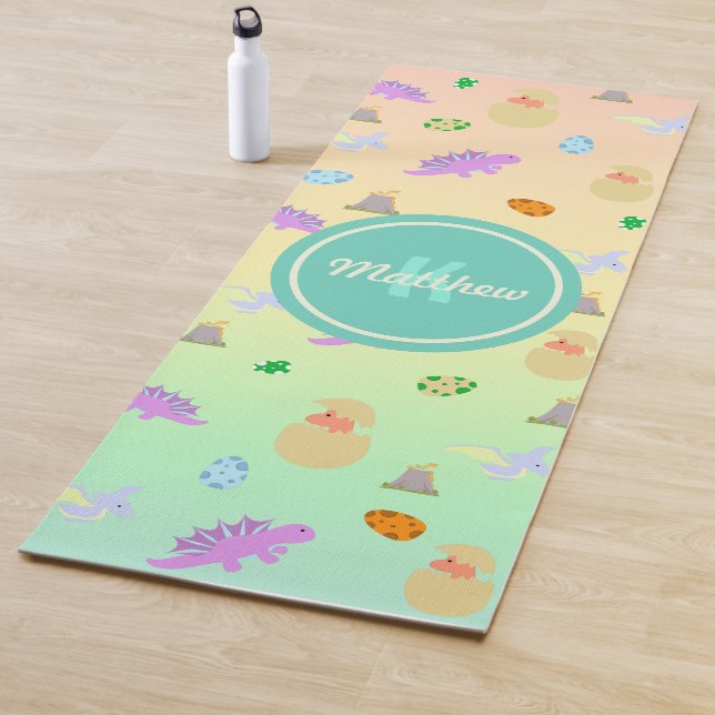 Colorful Rainbow Dinosaur Egg Kids Boys Monogram  Yoga Mat (In Situ)