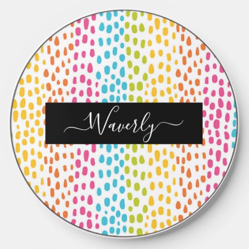 Colorful Rainbow Dots with Custom Name Wireless Charger