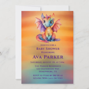 Colorful Rainbow Dragon Baby Shower  Invitation