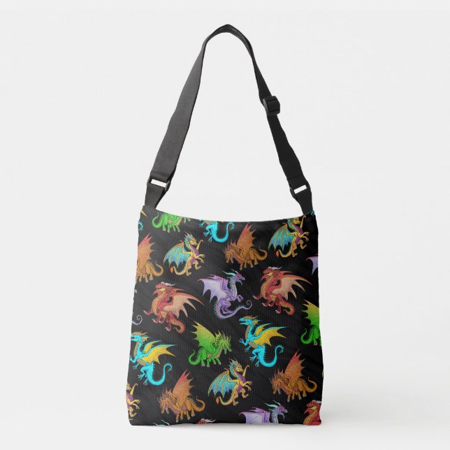 Colorful Rainbow Dragons School Crossbody Bag (Front)