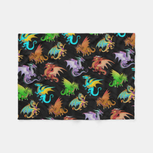 Colorful Rainbow Dragons School Fleece Blanket